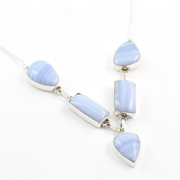 Pure silver blue lace agate necklace
